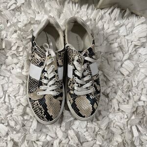 Marc Fisher Black and Cream Snake Print Sneakers